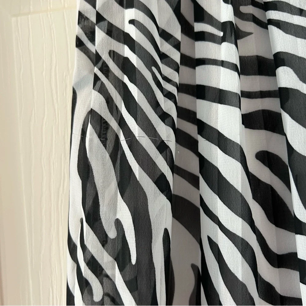 Rachel Zoe Zebra Print Pleated Mesh Overlay Midi Skirt